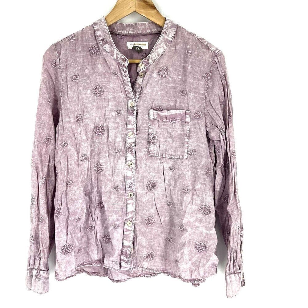 Pilcro Anthropologie Shirt Size XS Whitney Lavender Button Down Embroidered Top